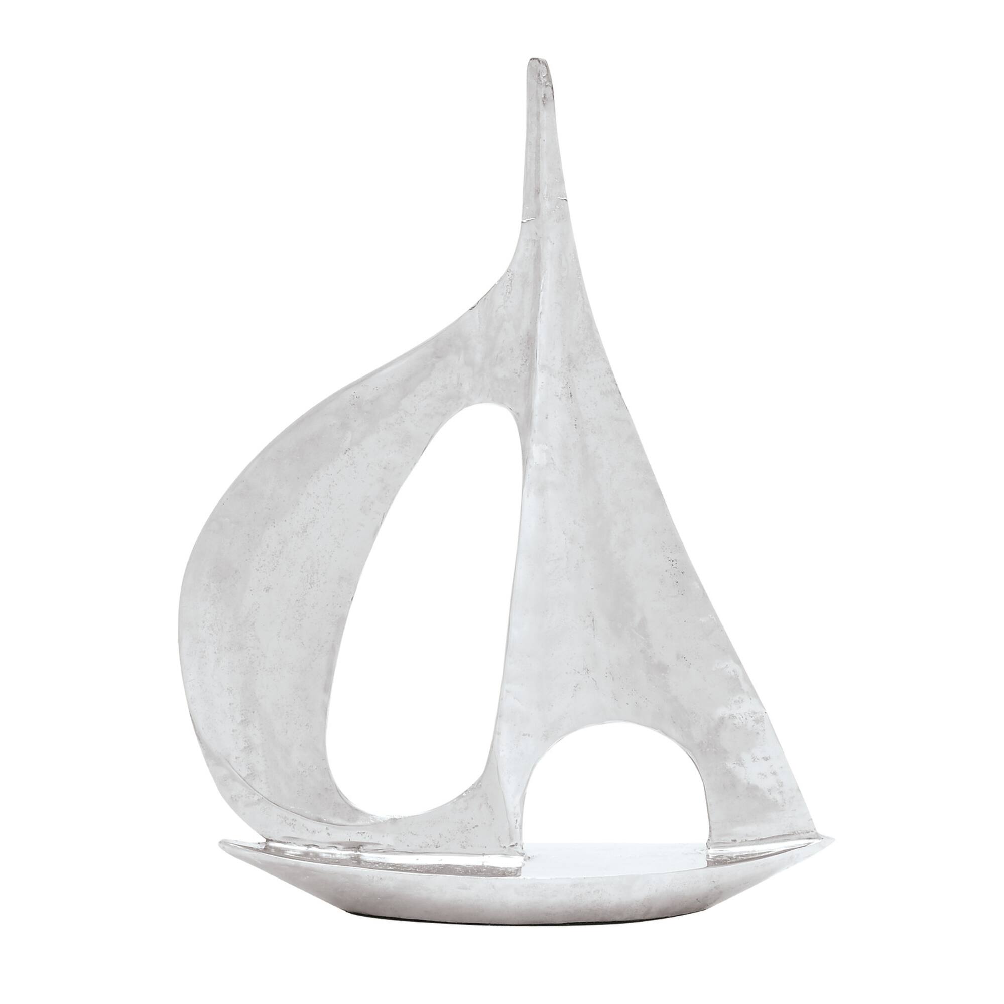 37" Silver Aluminum Sailboat Sculpture